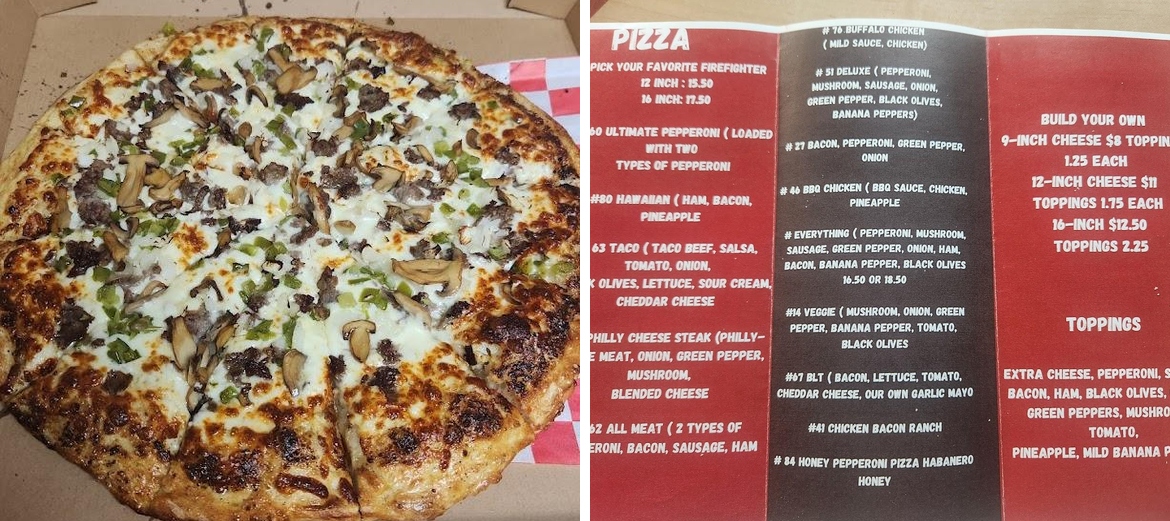 RJ'S Firehouse Pizza Menu
